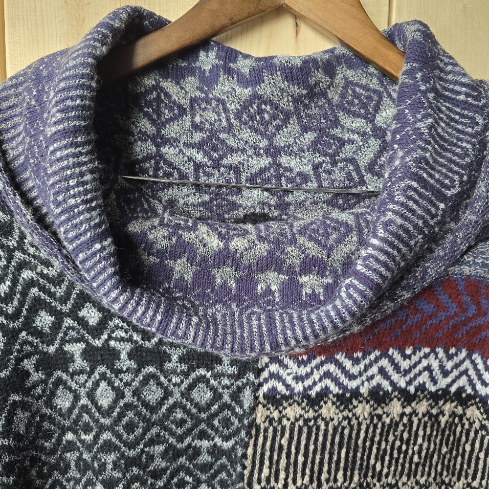 Free People Patchwork Cowl Neck Oversized Knit Pullover Sweater Womens Small - Picture 5 of 11